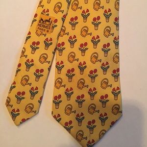 Hermès Yellow “Watering Flowers” Tie- AUTHENTIC